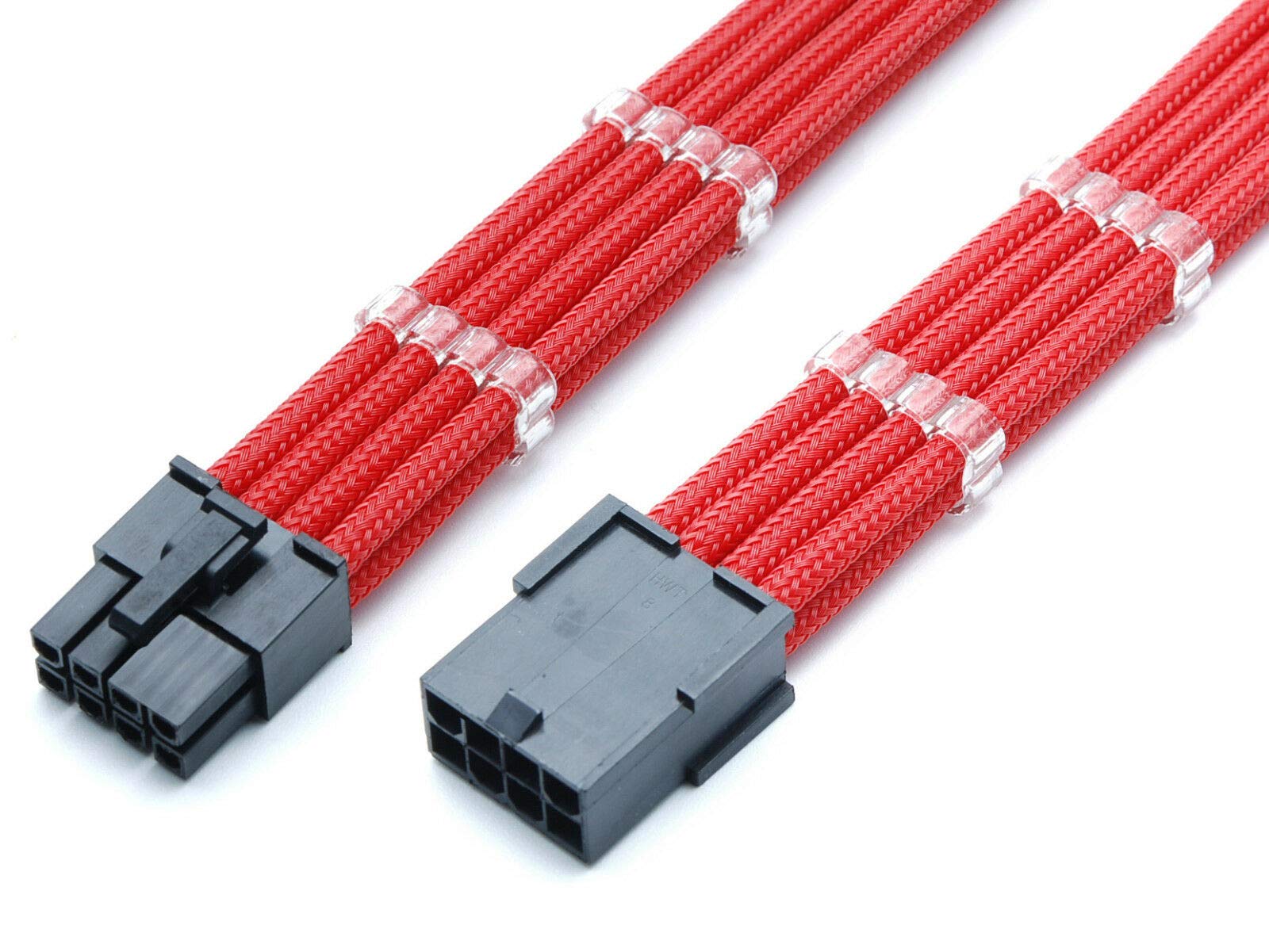 Shakmods 8 Pin PCIE GPU Sleeved Extension Cable 30cm + 2 Cable Combs (Red)
