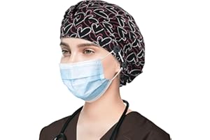 ABAMERICA Bouffant Caps with Button and Sweatband, Adjustable Scrub Caps for Women Men, One Size Multi Color