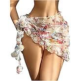 Verdusa Women's Swimsuit Coverup Floral Mesh Sarong Sheer Beach Bathing Suit Cover Up Mini Skirts
