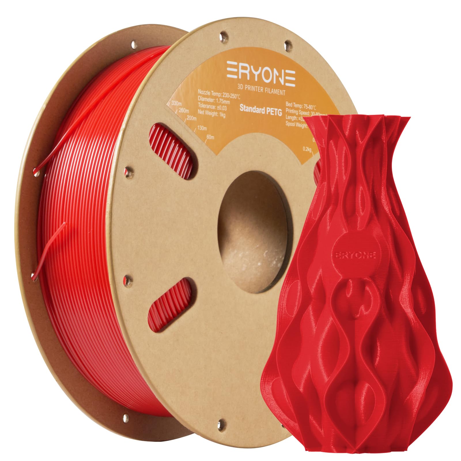 ERYONE PETG Filament 1,75 mm, 3D Printer Filament PETG, +/- 0,03 mm, 1 kg/Spool,Red