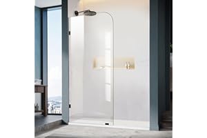 ELYXIAN Frameless Shower Door, 36" W ×78" H Fixed Shower Glass Panel with Clamps, 3/8" (10mm) Glass Shower Doors, Clear Tempered Bathroom Shower Screen in Matte Black
