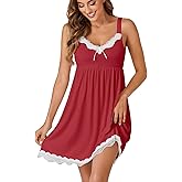 LYANER Women's Sexy Nightgown V Neck Spaghetti Straps Sleepwear Lace Chemise Full Slip Babydoll Lingerie Nightdress