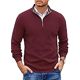COOFANDY Mens Quarter Zip Pullover Slim Fit Lightweight Sweater Casual Mock Neck Knit Polo Sweater
