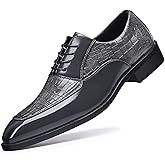 Men's Retro Leather Print Plain Toe Business Oxfords Fashion Lace Up Pointed Toe Slip On Derby Formal Dress Shoes for Work Party Wedding
