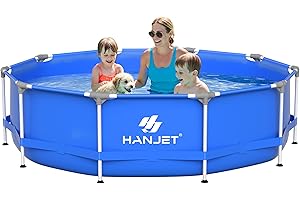Hanjet PE Round Above Ground Pool - 10ft x 30inch Outdoor Round Frame Above Ground Swimming Pool Set for Kids Adults Dog