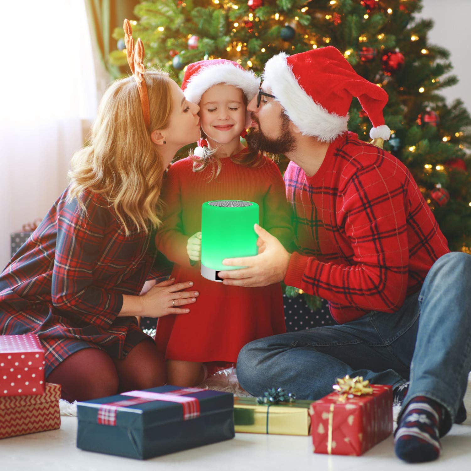 Luces nocturnas Altavoz Bluetooth, Ranipobo Sensor táctil Lámpara de cabecera con reloj despertador, Reproductor de música MP3,Radio FM, Lámpara LED de control táctil Regulable Luces cálidas 7 colores