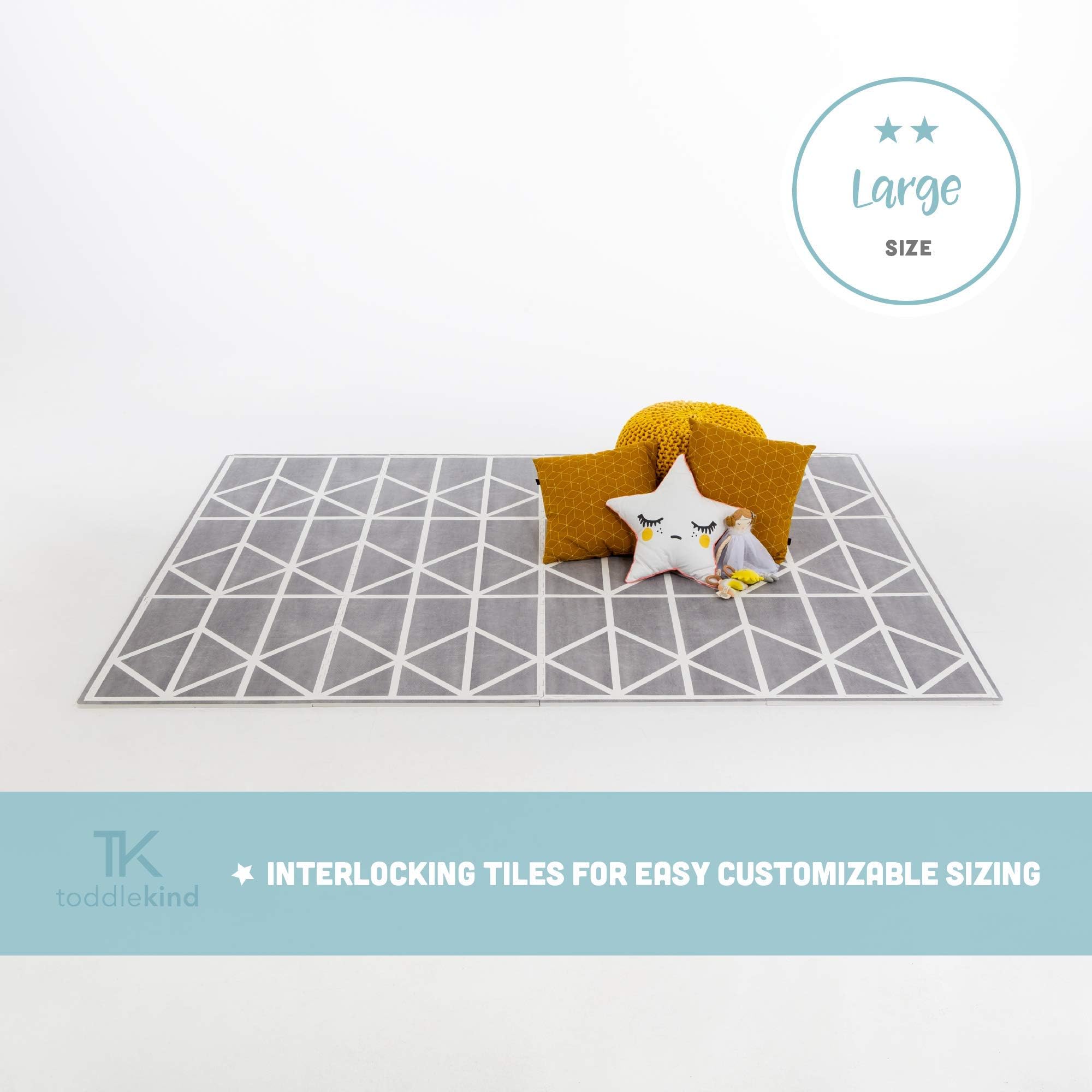 Play Mat Grey & White by Toddlekind Premium Quality Foam Play Mat, Foam Mat Made Better, Odorless Foam Mats for Kids, Play Mats for Baby from 0+