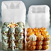 2Pack Halloween Candle Molds Pumpkin Candle Molds Skull Silicone Mold Cube Bubble Pumpkin Skull Silicone Mold 3D Halloween Resin Mould for DIY Epoxy Resin Casting Handmade Aromatherapy Candle Wax Soap