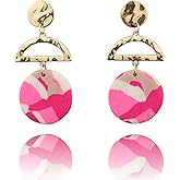 Handmade Geometric Dangle Earrings for Women Colorful Round Polymer Clay Long Drop Earrings 18K Gold Plated Stainless Steel Jewelry Gift