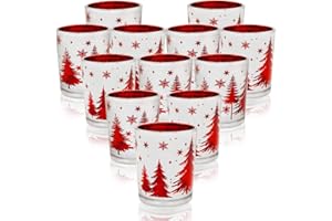SHMILMH Christmas Candle Holders 12PCS, Silver Red Votive Tealight Candle Holders with Carved Christmas Trees for Xmas Table Centerpiece Decor