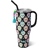 Swig Life 40oz Mega Mug, 40 oz Tumbler with Handle and Straw, Cup Holder Friendly, Dishwasher Safe, Extra Large Insulated Tumbler, Stainless Steel (Sugar Skulls)