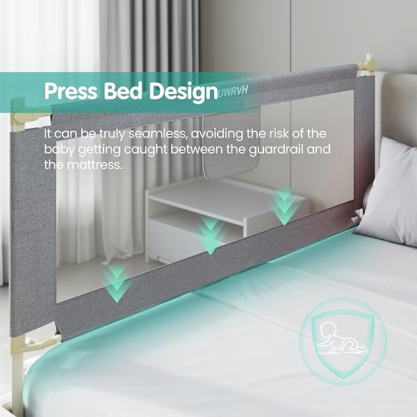 UWRVH BED RAILS FOR TODDLERS，TODDLER BED RAILS，BED RAIL FOR BABY – ADJUSTABLE HEIGHT BED GUARD WITH CHILD SAFETY LOCK, UNIVERSAL FIT FOR KING/FULL/TWIN BEDS (GREY, 1 SIDE 74.8INCH)