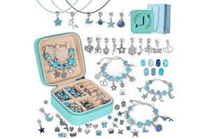 LUCKJOY Charm Bracelet Making Kit, Kid Jewelry Making Kit for Girls 8-12, Unicorn Craft Kits for Teen Girls Toys Ages 3-10 Years Old Girl Gifts Trendy Stuff Birthday Christmas Gift with Initial Jewelry Box- J