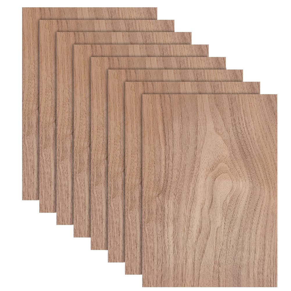 BENECREAT 8 Sheets Walnut Wood Sheet, 30x21cm Rectangle Hardwood Veneer Boards for Wood Craft DIY Project, 0.4mm Thick