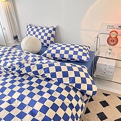 Cottonight Blue Checkered Comforter Set King Royal