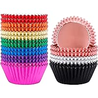 BAKHUK 500pcs Foil Cupcake Liner - Standard Size 2 Inches Muffin Liners - 10 Colors Baking Cups for Weddings, Birthdays…