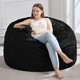 Hobestluk Bean Bag Chair for Adults Big BeanBag Velvet Fabric Large Black | Memory Foam,Washable Cover,Lightweight,Big Bean Bag Chair with Filling for Dorm Bedroom Reading Lounging Gaming | Black 3FT