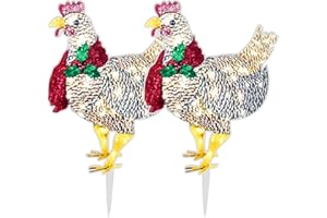 MEIEST 2PCS Light-Up Chicken with Scarf Holiday Decoration, LED Christmas Outdoor Decorations Christmas Ornaments with Light Xmas Yard Art Christmas Atmosphere Decoration for Garden Patio Lawn