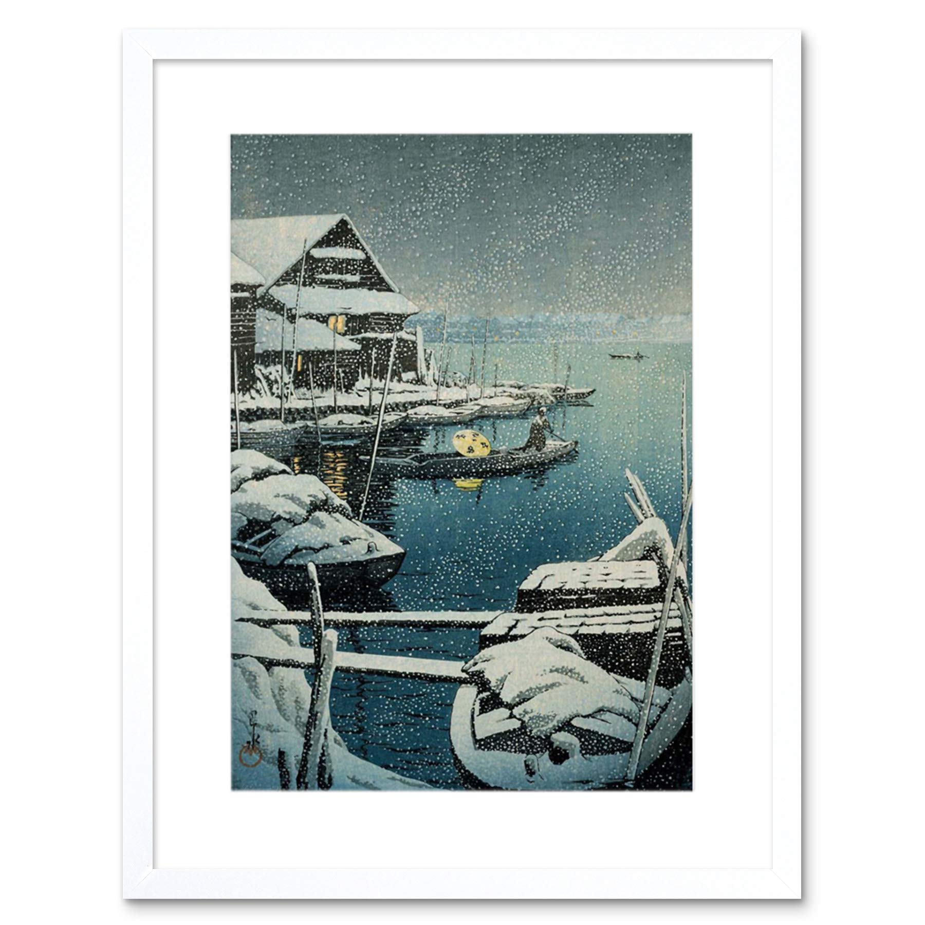 Wee Blue Coo Painting Snow Lake Mukaijima Kawase Hasui Japan Framed Wall Art Print