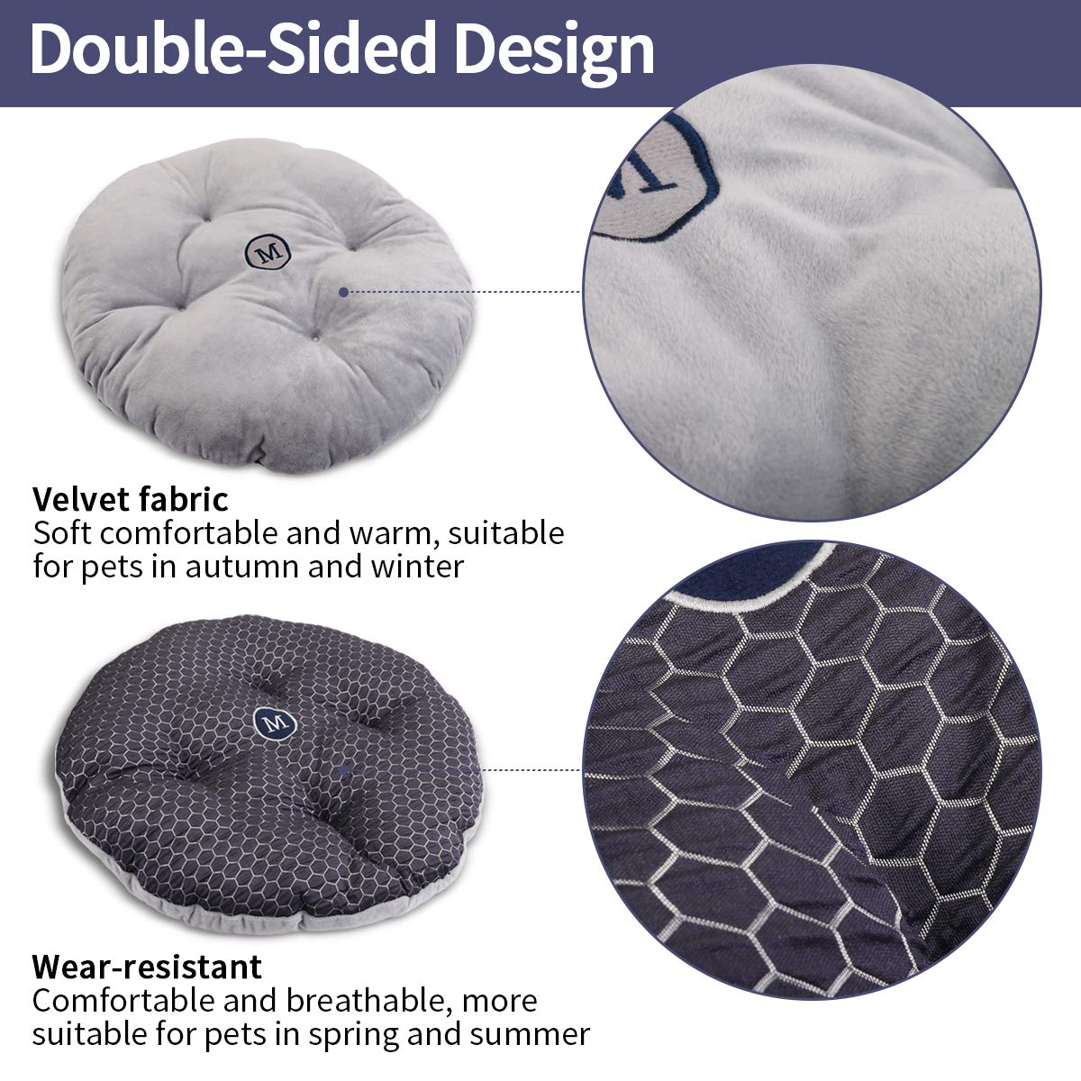morpilot Haustierbett Katzenbett für Katzen und kleine, mittelgroße Hunde, Komfortables weichem Kissen, maschinenwaschbar Hundebett, Geschenkschale für langsames Fressen (mittelgroß: 60 * 60 * 18 cm)