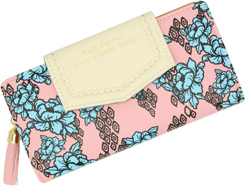 Uopen Womens Ladies Leather Wallet Purse Pastoral Ethnic Style Bifold Zipper Handbag Button Clutch Bag,Gift Boxed