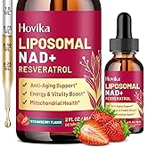 Liposomal NAD Supplement - 1200mg NAD+ Liquid Drops for Women & Men with Resveratrol, Black Pepper Extract - Support Anti-Aging, Brain & Cellular Mitochondrial Health - 2 Fl Oz, Strawberry Flavor
