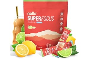 Nello SuperFocus Mojito with Caffeine– Nootropic Focus Drink Mix, 20 On-The-Go Packets, Alpha GPC, Lion’s Mane, Rhodiola, Sugar-Free