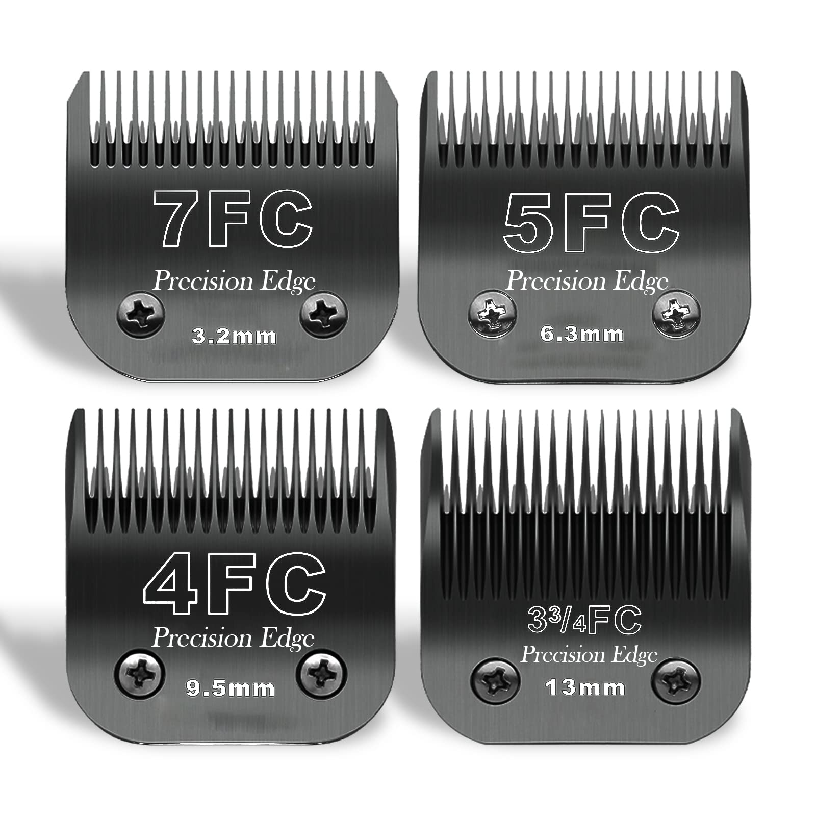 AUDOC Black Detachable Pet Dog Grooming Clipper Stainless Steel Blades Set,Compatible with Andis,Oster A5,Wahl KM10 Series Clippers,4 Pack (7FC+5FC+4FC+3FC)