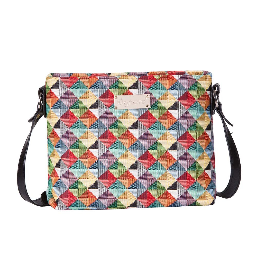 Signare Tapestry Crossbody Bag Small Shoulder Bag for Women with Fashion Pattern Design (Colourful Geometric, XB02-MTRI)