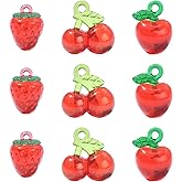 KitBeads 30pcs Acrylic Red Fruit Charms - Cute Apple & Strawberry 3D Sweet Food Cherry Charms for Jewelry Making