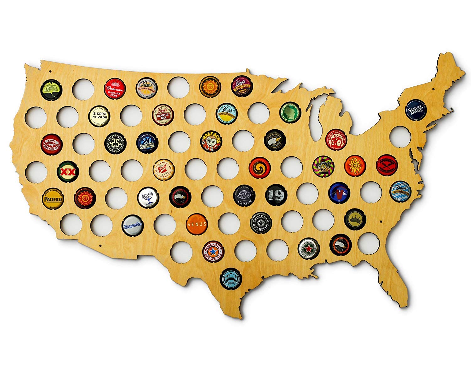 USA Beer Cap Map - Skyline Workshop - beautiful maple wood - Beer Cap Holder - Fun Unique Gift