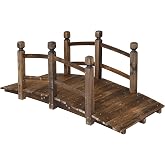 5FT Wooden Garden Bridge Arch Stained Finish Footbridge Decorative Backyard Bridge with Double Safety Railings Outdoor Lawn Pond Bridge Walkway for Garden Yard Patio Courtyard Farm Stream Creek