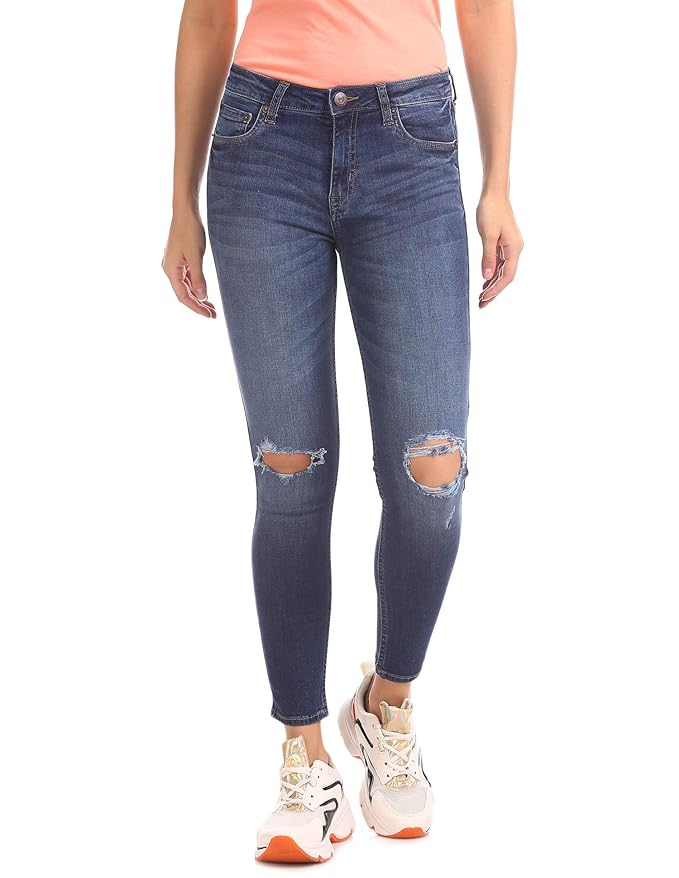 Buy AEROPOSTALE Women Blue Slim Fit Ripped Washed Jeans at Amazon.in