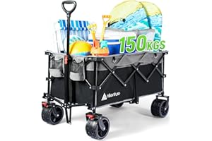 Hikenture Collapsible Wagon with Big Wheels, Enlarged Capacity Beach Wagon for Sand, Heavy Duty Folding Wagon Cart with 2 Dri