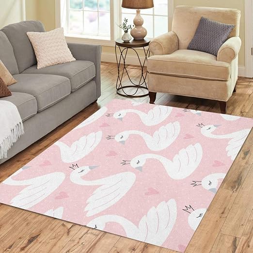 Pinbeam Area Rug Pink Cute Swan Princess Pattern Animal