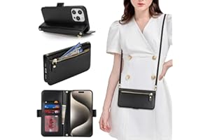 Cavor for iPhone 15 Pro Max Wallet Case with Card Holder for Women,Phone Case for iPhone 15 Pro Max Crossbody Case with Strap