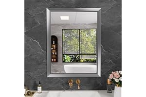 Amorho 28x36 Inch Bathroom Mirror Silver, Thick Metal Framed Wall Mirrors for Over Sink, Brushed Nickel Mirror Perfect for Bedroom, Living Room, Entryway, Rectangle (Horizontal/Vertical).