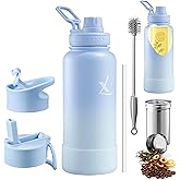 Lexlion Tea Infuser Water Bottle 32 Oz – Triple Wall Insulated Stainless Steel, Loose Leaf & Fruit Strainer, 3 Leakproof Lids, BPA-Free Silicone Sleeve, Reusable Thermal Mug
