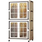 SunSettler Large Foldable Storage Bins with Lids &amp; Wheels | Stackable design, PP material, holds up to 110 lbs. Magnetic doors, tool-free assembly. Ideal for closet, laundry, office.