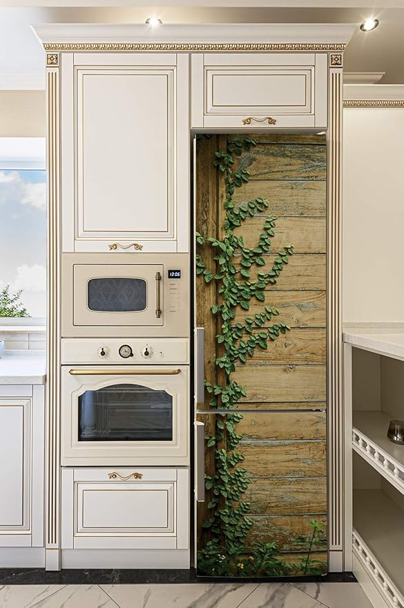 Vinilo para Nevera y Frigorífico - Puerta de Madera y Enredadera ...