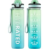 QLUR Water Bottle with Straw, 32oz Motivational Water Bottles with Time Marker to Drink, Tritan BPA Free, 1L Sports Water Bottle with Carry Strap LeakProof for Women Gym Fitness Outdoor (1 Pack)