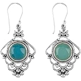 DEVMUKTI 925 Sterling Silver Stud Earrings for Women, Natural Aqua Chalcedony Earrings, Healing Crystals, Gemstone Crystals Jewelry, Handmade, Birthstone, Filigree, Bridal Jewelry