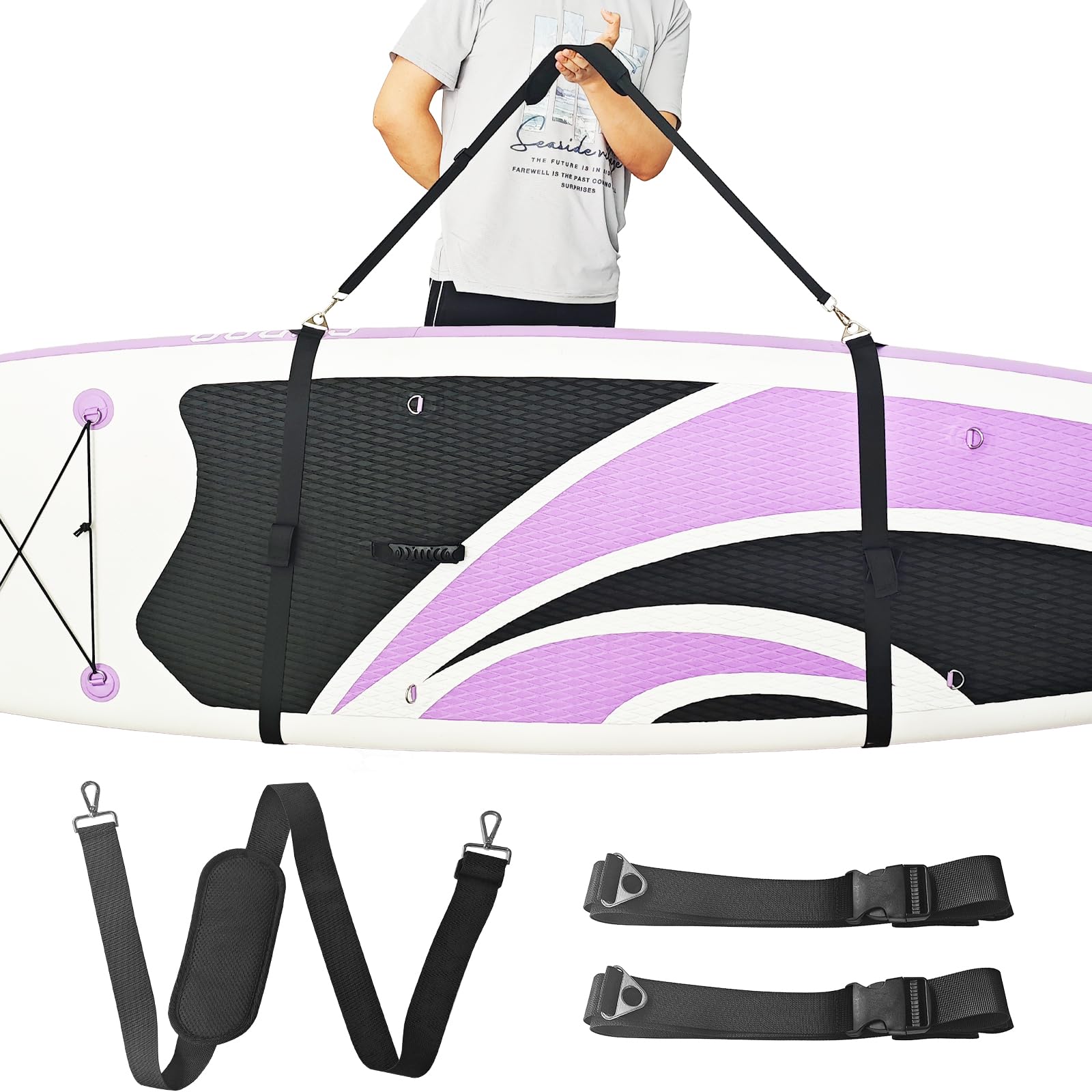 Photo 1 of Paddle Board Carrying Strap with Detachable Storage, Adjustable Strap for Women and Men, Scratch-Resistant for Surfboards/Longboards/Canoes/Kayak, Black