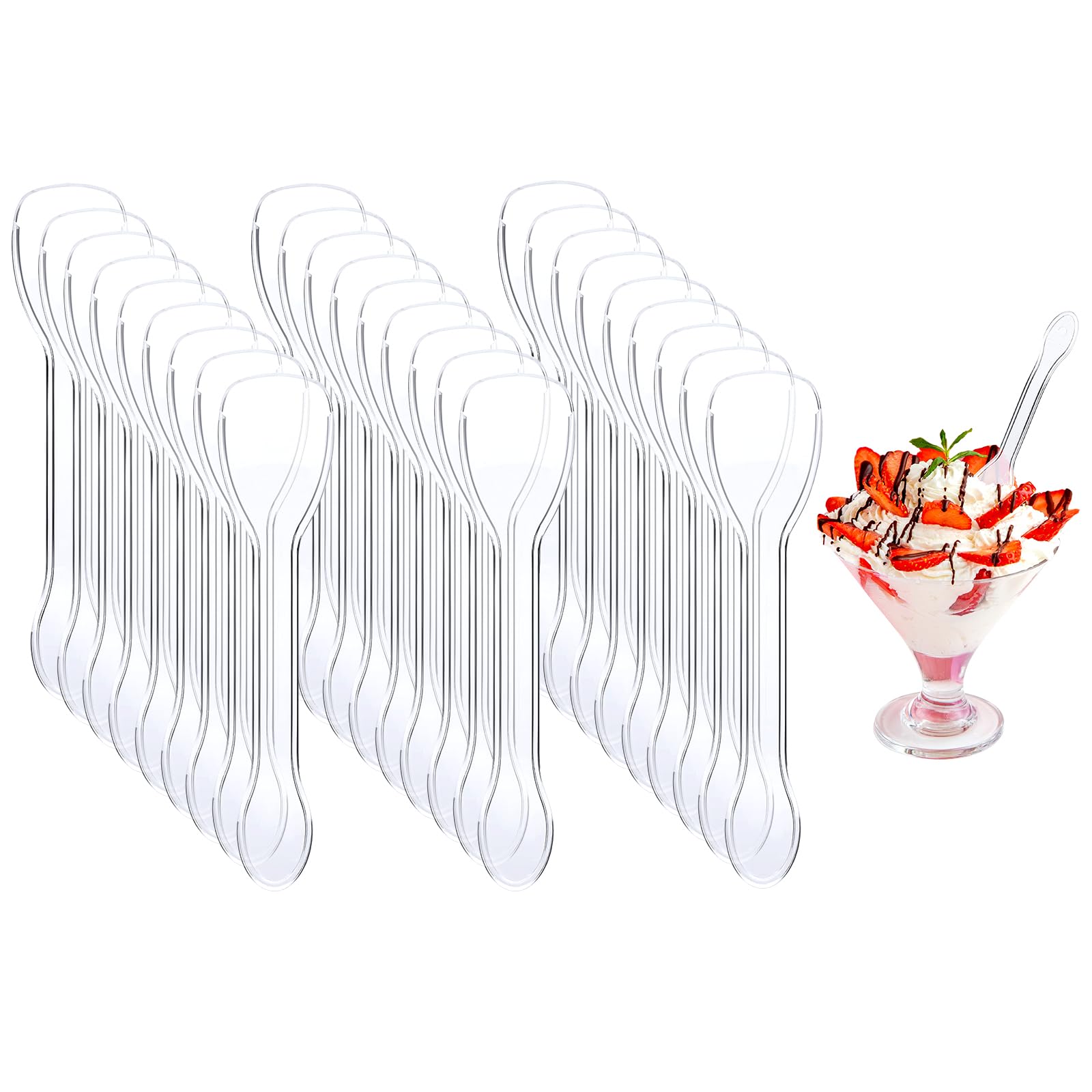 CoKeeSun 100Pcs Reusable Dessert Spoons, Clear Mini Ice Cream Spoons, 10cm, Small Dessert Spoons for Dessert Cake Pudding Mousse Party