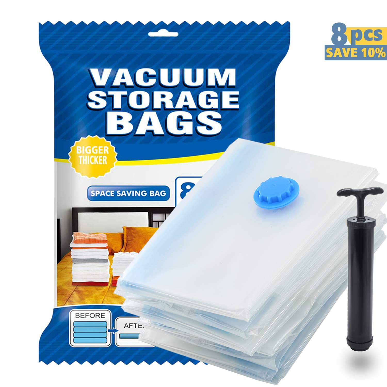 wivarra 8 x Sacs Housses de Rangement sous Vide Sacs de Rangement sous Vide pour Voyage, Economiser de L\'espace, Sacs de Stockage à Rouler pour Vêtements, Couettes, Literie