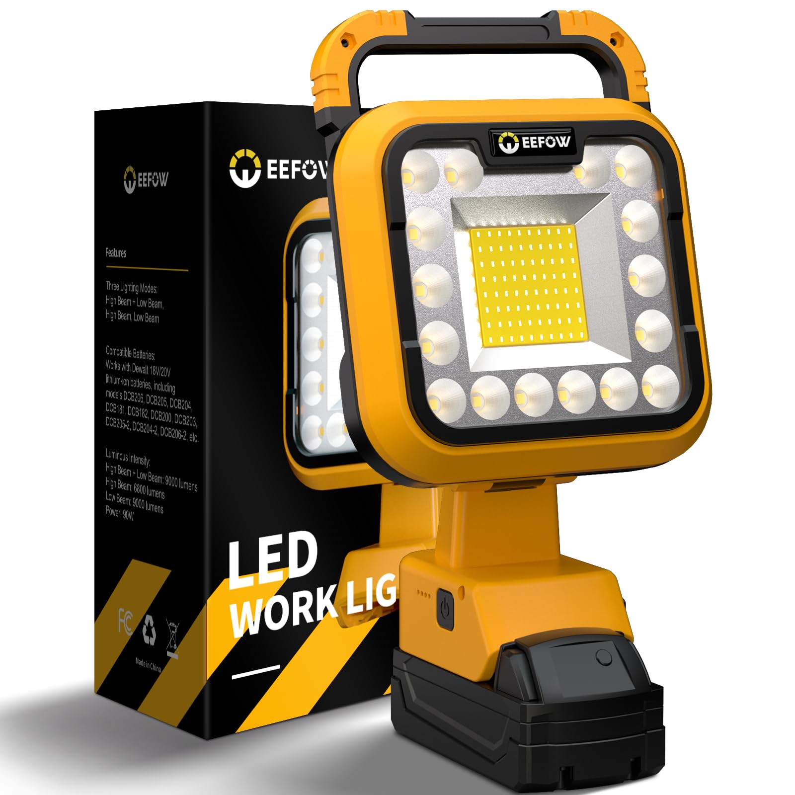 Photo 1 of 20V LED Work Light for Dewalt: 90W 9000LM 8" Portable Battery Powered Lights, 3 Modes Integrated Spotlight & Floodlight with USB & Type-C and Low Voltage Protection Ideal for Workshop, Garage
