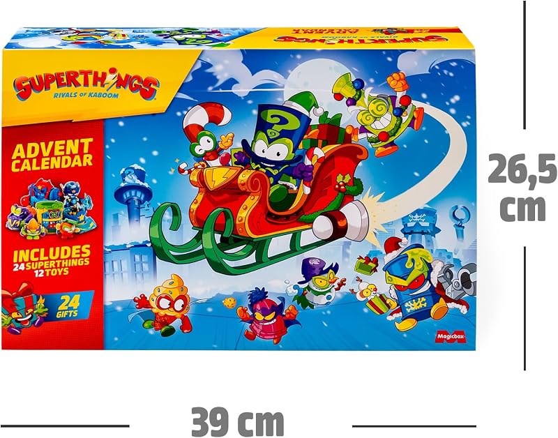 SUPERTHINGS – Calendario de Adviento. Calendario de Adviento de Navidad con 24 Regalos y Sorpresas Especiales. Incluye Minifiguras de Superthings, Kazoom Kids, Hideouts, Jets y más