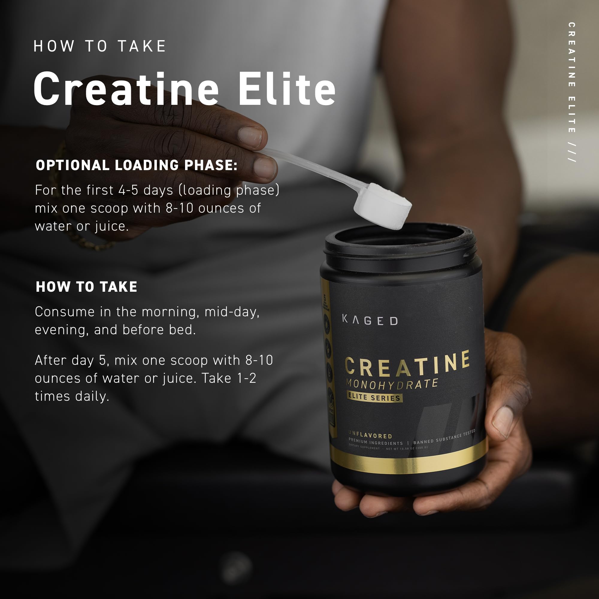 Kaged Creatine Monohydrate Elite Powder | Unflavored | Muscle Building & Recovery | MAXCatalyst for High Absorbtion | Vegan, Gluten Free, Easily Digestible | Supplements for Men & Women | 60 Servings