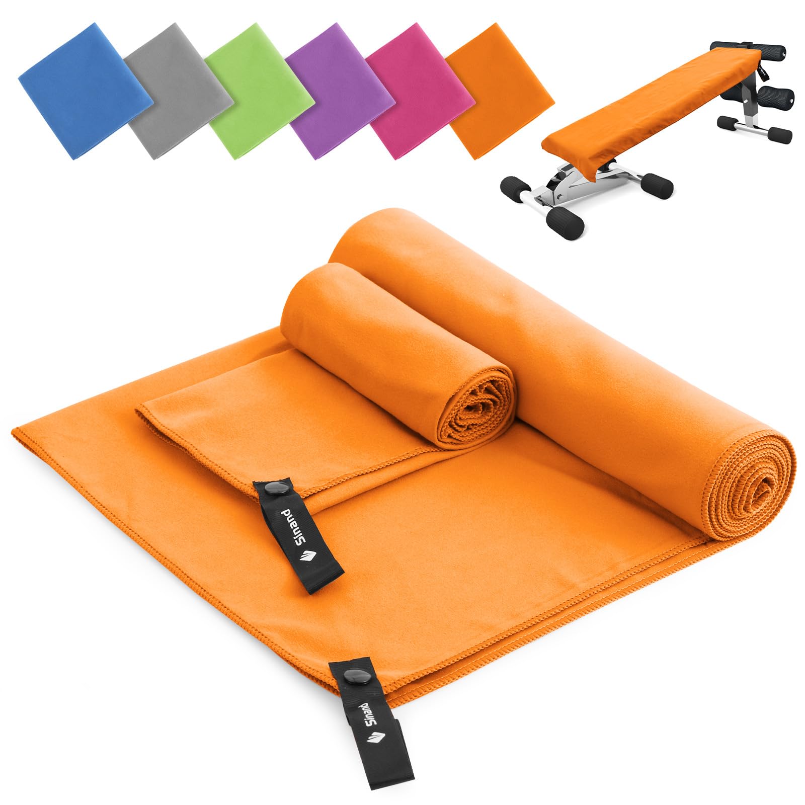 Sinand Microfibre towel 2 Pack |160x80cm+80x40cm| Ultra Lightweight Gym Towel, Quick Dry Microfiber Towels for Sports Travel Camping Beach Swimming (Orange)