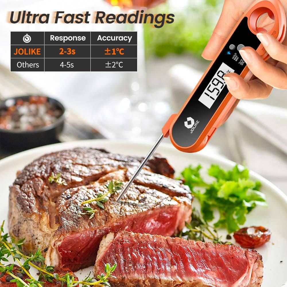 JOLIKE 2s Instant Read Meat Thermometer for Grilling Digital Steak Electronic Probe with IP67 Waterproof Internal Magnets for Kitchen Food Baking BBQ Candy: Kitchen & Dining